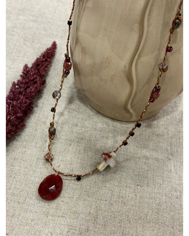 COLLIER MINI SAUTOIR TRESSÉ BORDEAUX - 241101 - Mademoizelle Moon - Désaccords