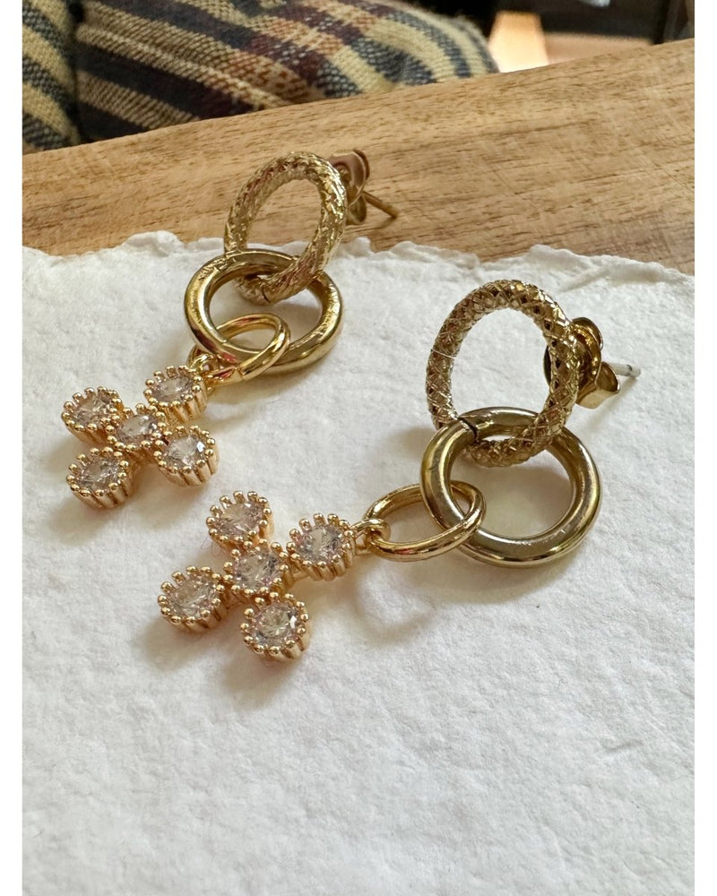 BOUCLES D'OREILLES CROIX STRASS - Blanc - Mademoizelle Moon - Désaccords