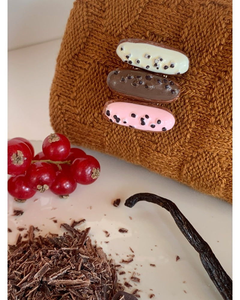 BROCHE TRIO D'ECLAIRS Fraise, Vanille, Chocolat - Mademoizelle Moon - Désaccords