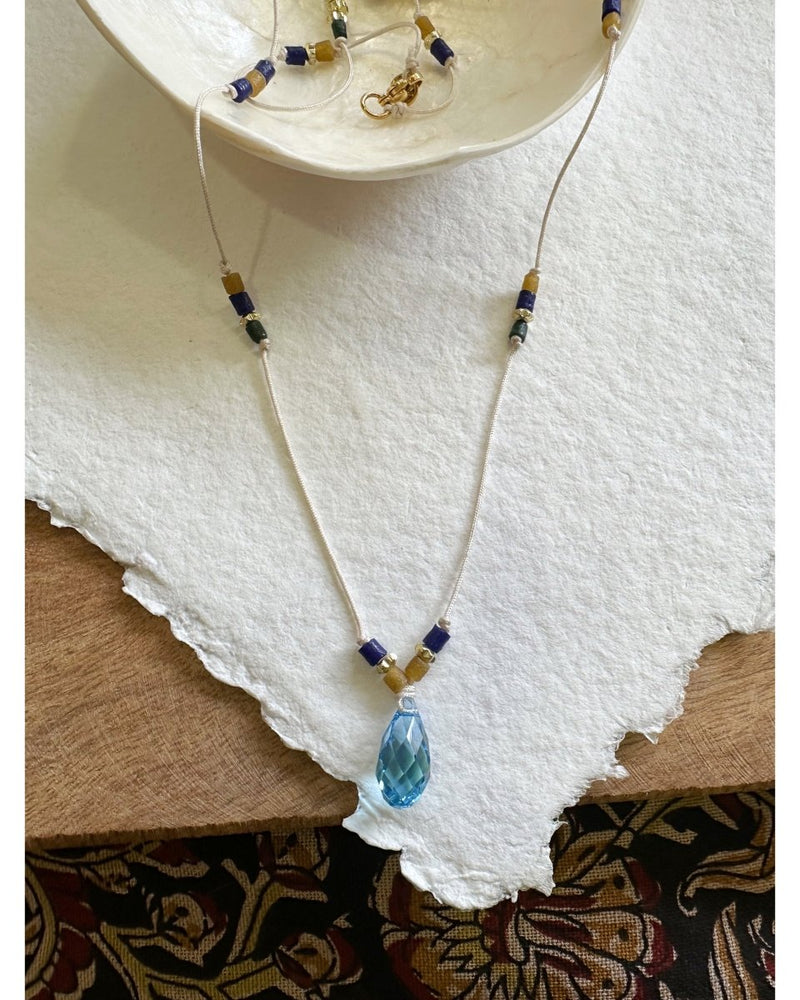COLLIER TRICOLORE Curry, bleu & vert - Mademoizelle Moon - Désaccords
